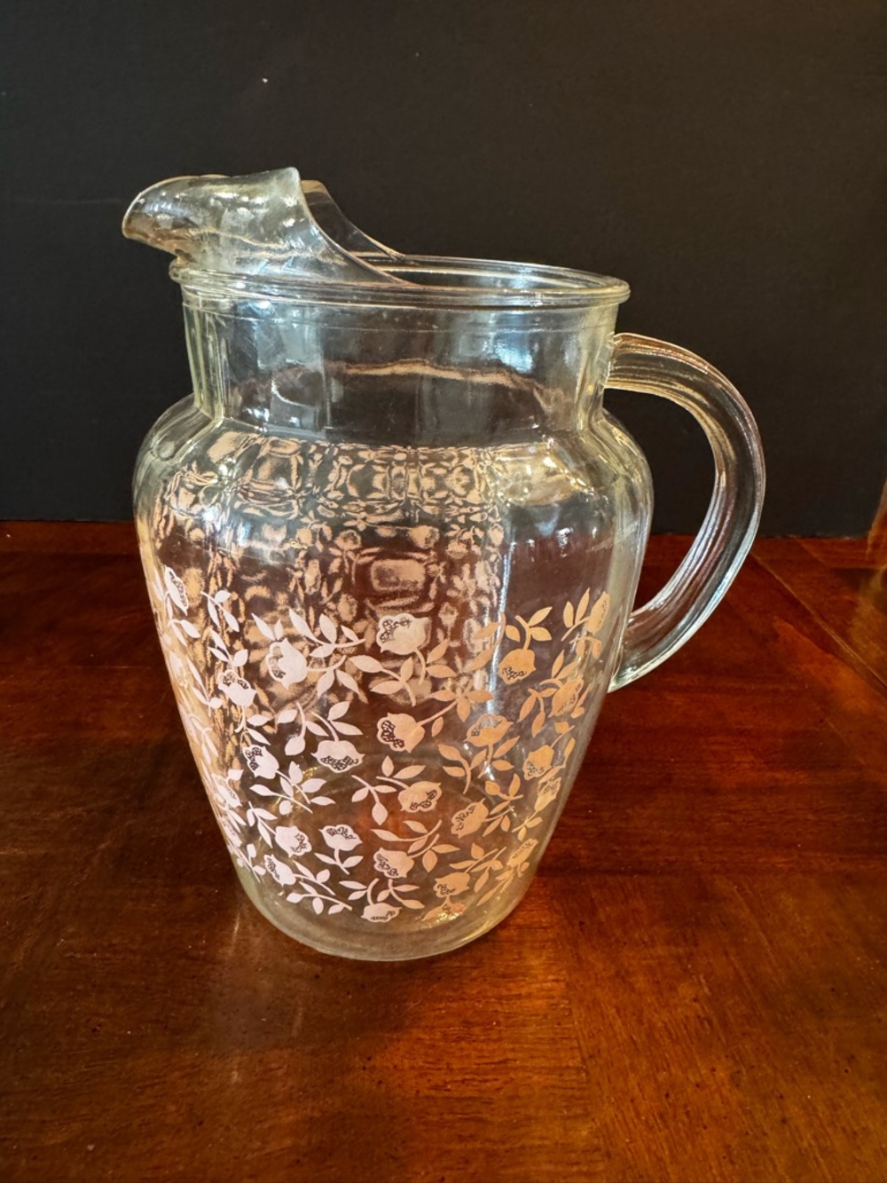 Vintage Pitcher Pink floral Vine Design